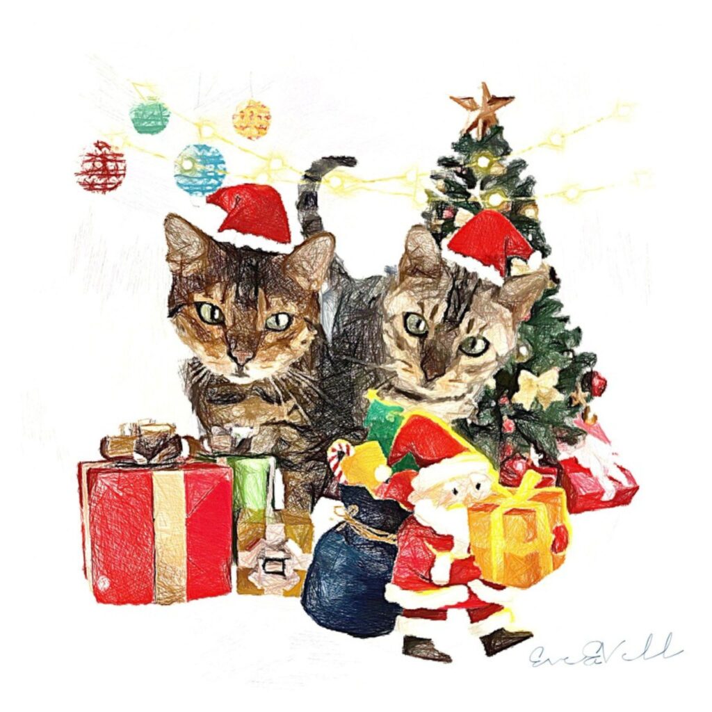 クリスマスの猫イラスト有償依頼